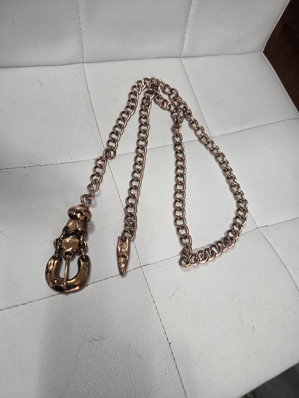 Vintage 80s Heavy Bronze Curb Chain Belt / Equestrian Horseshoe Buckle ETS2178